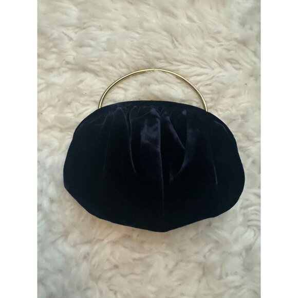 Vintage Ingber Navy Blue Velvet Handbag Purse with Gold Metal Hoop Handle - Picture 3 of 9